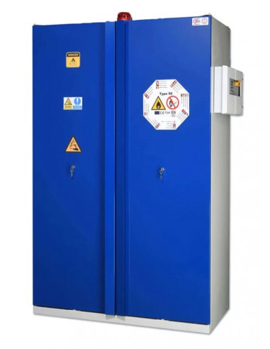 Two-door cabinet for lithium batteries with FPC LITHIUMSAFE CHEMISAFE system
