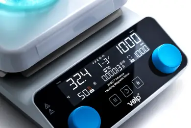 Pannello di controllo di un agitatore magnetico Advance Velp.