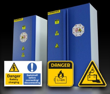 Safety cabinets for lithium batteries